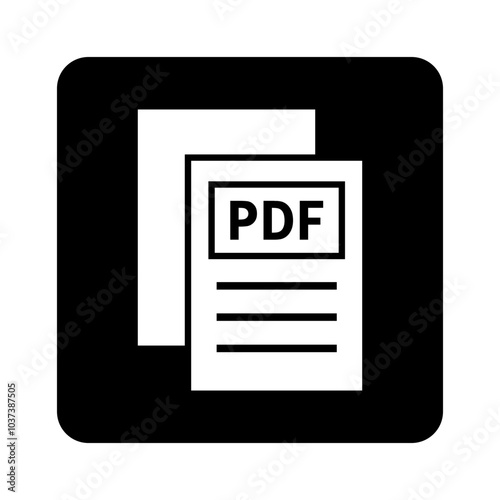 biała ikona pliku PDF na czarnym tle