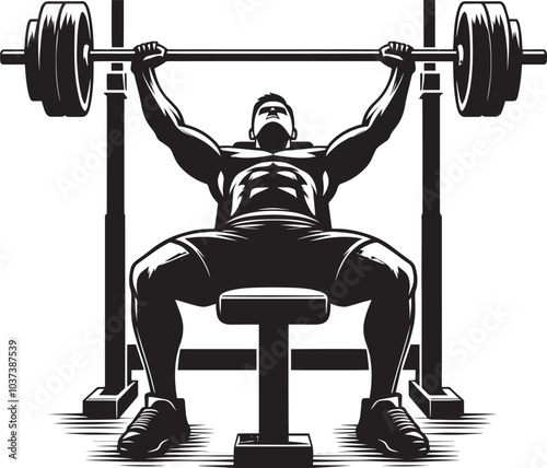 Bench press Gym exercise Silhouette illustration isolated on a white background