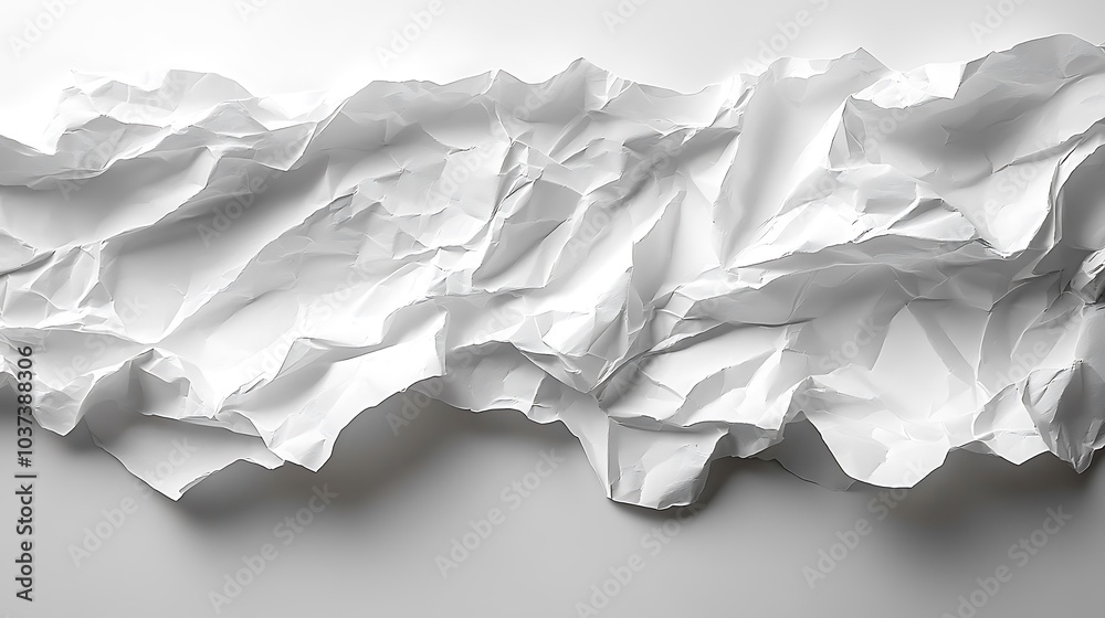 of crumpled white paper showing intricate folds and creases, creating a textured background of crumpled white paper showing intricate folds and creases, creating a textured background