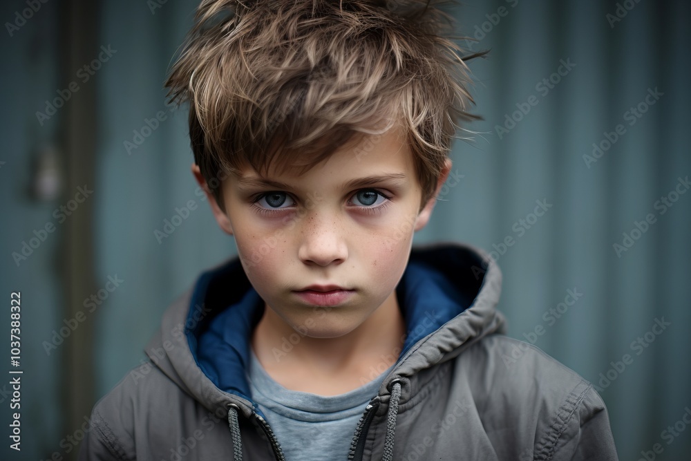 Portrait of a boy in a gray jacket with blue eyes. Portrait of a boy in a gray jacket with blue eyes.
