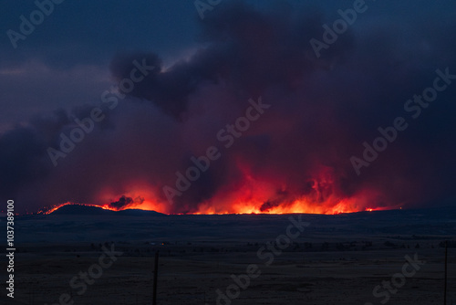 Wyoming wildfire landscape glowing fire at dusk night time guernsey forest fire HDR 