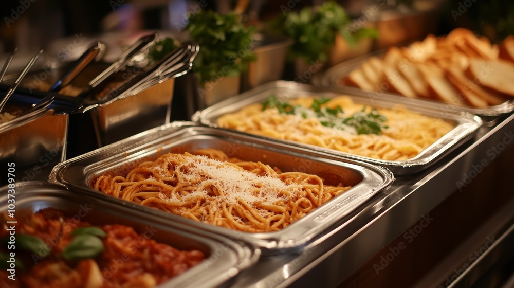 Fototapeta premium A mouthwatering pasta bar with options like spaghetti, penne, and fettuccine