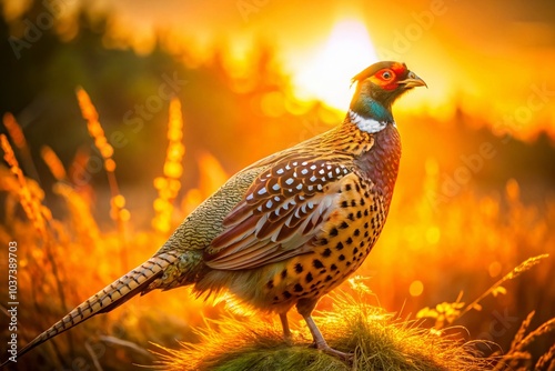 Stunning Elliot's Mottled Pheasant in Golden Sunset Glow - Ornithology and Ecology Photography