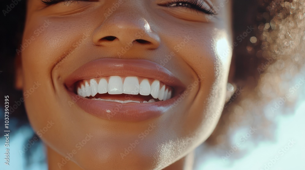 Radiant closeup of biracial woman's beautifully whitened teeth, showcasing dental health, vibrant smile and dentistry concept. Radiant closeup of biracial woman's beautifully whitened teeth, showcasing dental health, vibrant smile and dentistry concept.