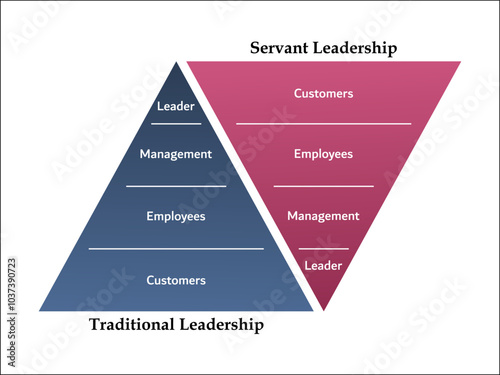 Traditional and Servant leadership. Infographic template