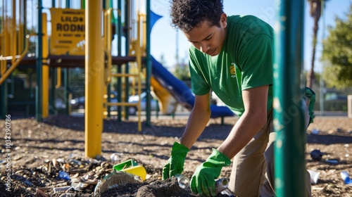 Fototapeta Naklejka Na Ścianę i Meble -  Man Cleaning Up Playground