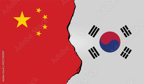 China vs South Korea. South Korea China relations, economy, friendship, conflict, trade concept