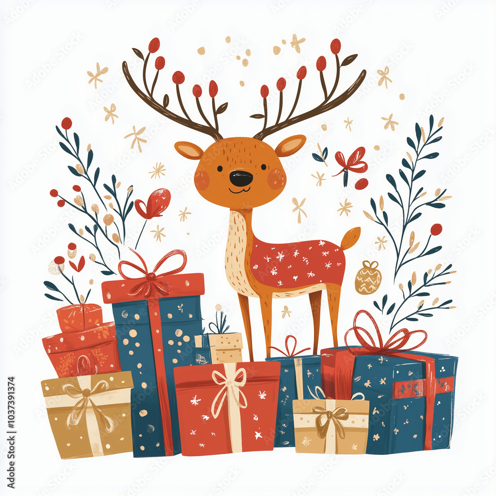 reindeer with gift boxes reindeer with gift boxes