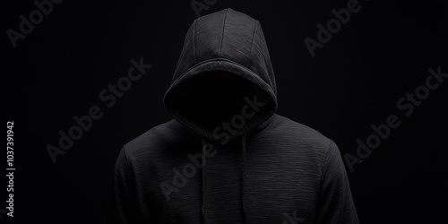 Mysterious faceless figure in a hooded sweatshirt against a dark background, representing anonymity, secrecy, and hacker identity in a shadowy and intimidating visual style