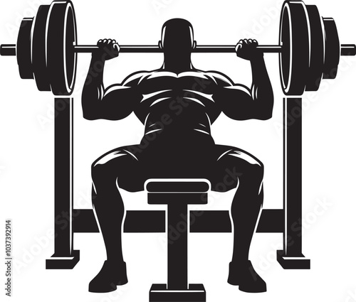 Bench press Gym exercise Silhouette illustration isolated on a white background photo