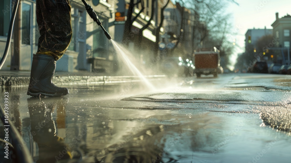 Street Cleaning with a Pressure Washer Street Cleaning with a Pressure Washer