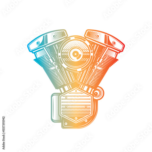 Motorcycle engine. Original vector illustration in vintage style. T-shirt design. photo