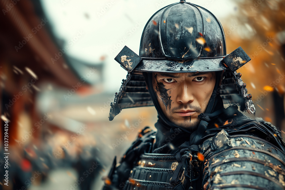 Portrait of a samurai in heavy armor with a katana... Portrait of a samurai in heavy armor with a katana...