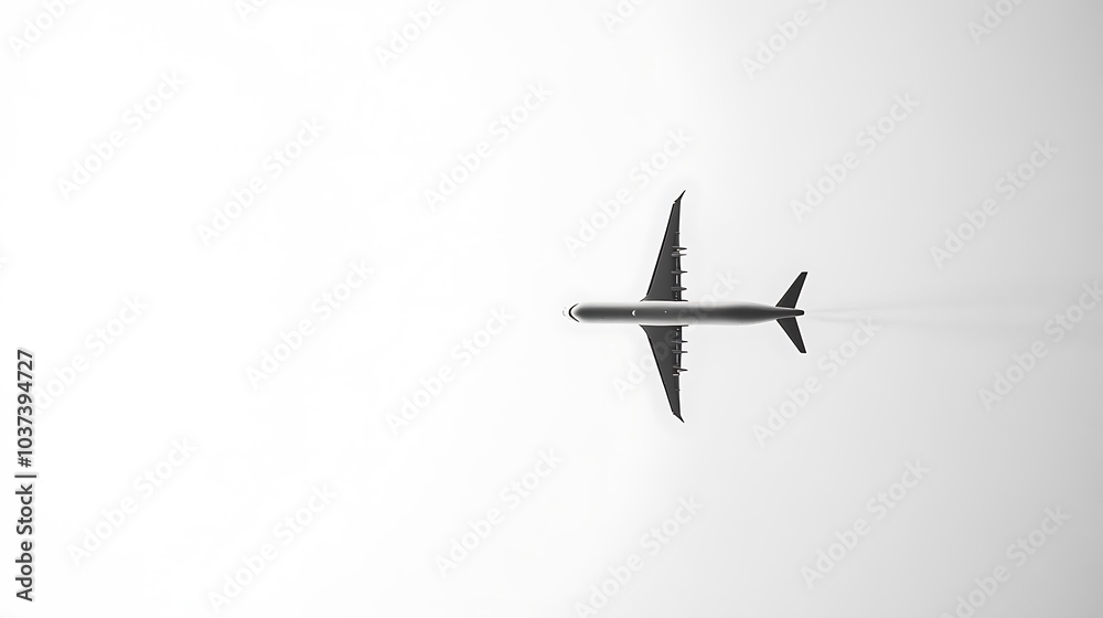 Airplane mid-flight, positioned diagonally across the frame, against a white background for a dynamic composition Airplane mid-flight, positioned diagonally across the frame, against a white background for a dynamic composition