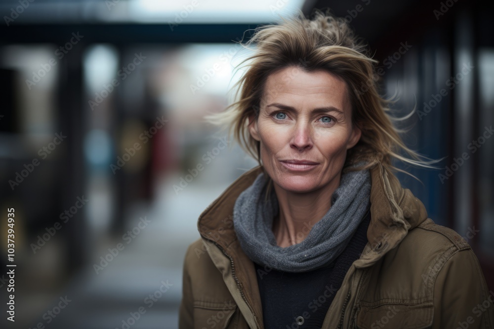 Portrait of a beautiful mature woman standing in a city street. Portrait of a beautiful mature woman standing in a city street.