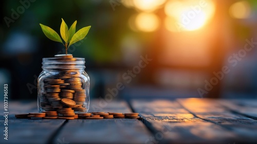 Modern Investment Growth Concept with Coins and Plants