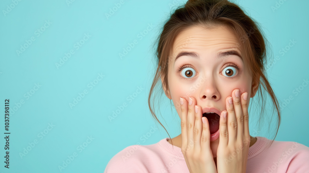 Surprised young woman expressing shock and excitement Surprised young woman expressing shock and excitement
