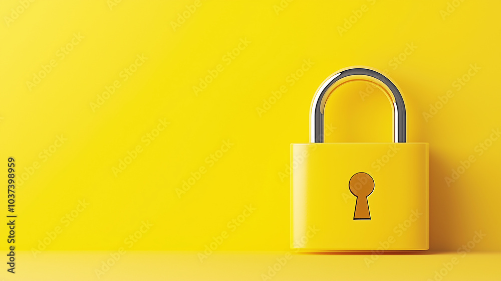 Bright yellow padlock symbolizing security, protection, and privacy against a clean yellow background, representing data protection, safety, and secure access in digital or physical environments Bright yellow padlock symbolizing security, protection, and privacy against a clean yellow background, representing data protection, safety, and secure access in digital or physical environments