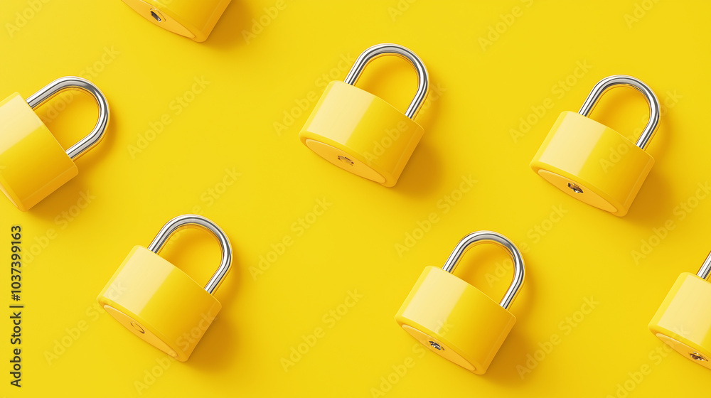 Bright yellow padlock symbolizing security, protection, and privacy against a clean yellow background, representing data protection, safety, and secure access in digital or physical environments Bright yellow padlock symbolizing security, protection, and privacy against a clean yellow background, representing data protection, safety, and secure access in digital or physical environments