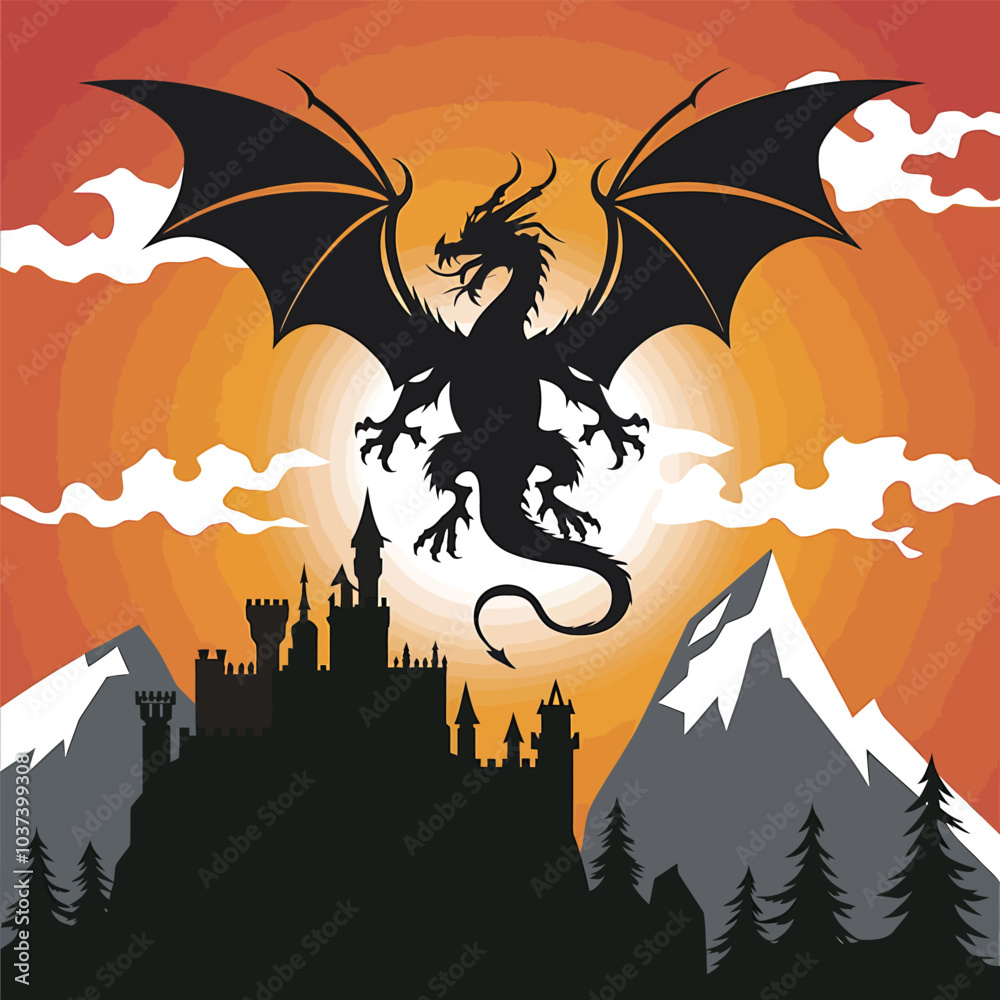 vector silhouette of a fierce dragon with its wings vector silhouette of a fierce dragon with its wings