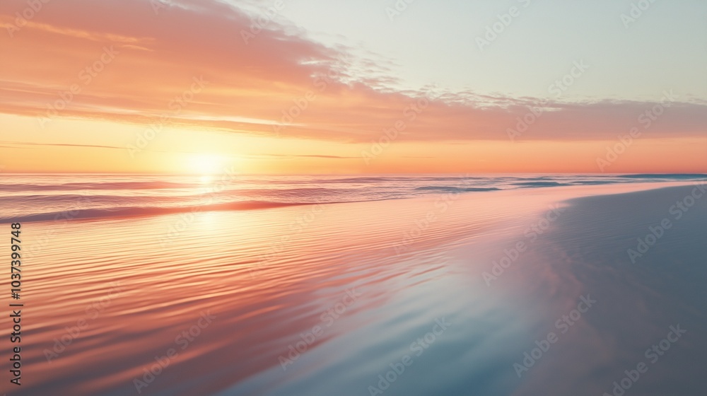 sandy beach at sunset, light blue and white colors sandy beach at sunset, light blue and white colors