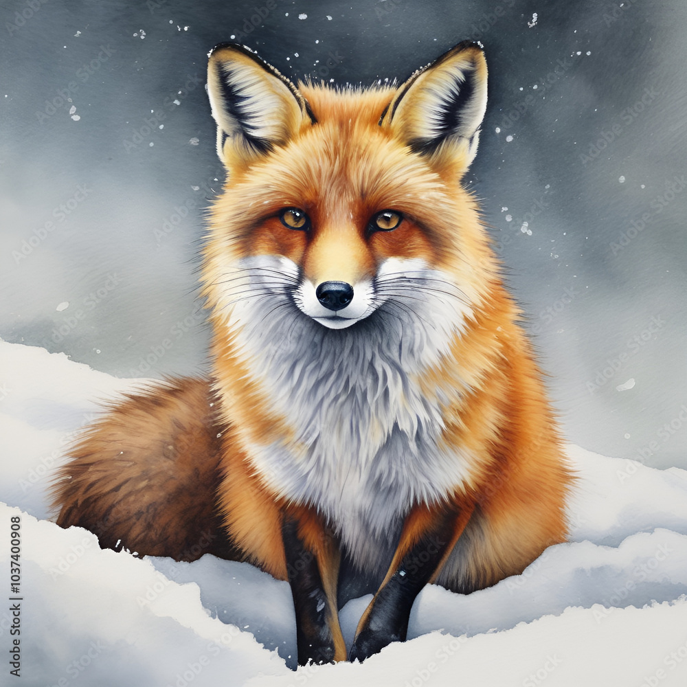 Fototapeta premium Fox in the snow illustration