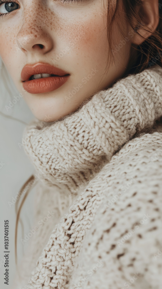 Cozy elegance: fashionable woman in knitted turtleneck sweater Cozy elegance: fashionable woman in knitted turtleneck sweater