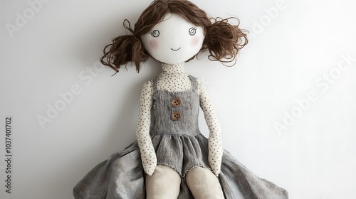 Large rag doll with floppy arms and legs, sitting against a white background