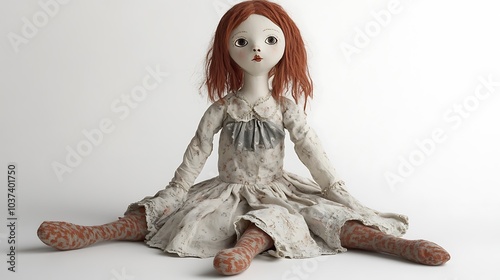 Large rag doll with floppy arms and legs, sitting against a white background