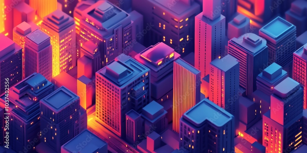 Fototapeta premium Modern city buildings with abstract shapes, drawn in 3D