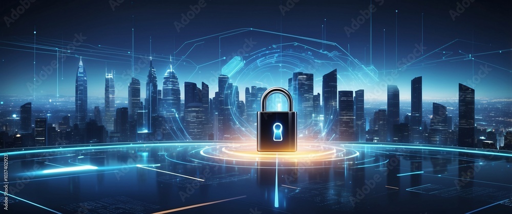 Obraz premium the importance of cyber security and digital protection in the modern business landscape. Use futuristic and sleek technology designs to convey a sense of advanced protection and security