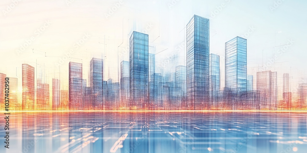 Modern city buildings with abstract shapes, drawn in 3D Modern city buildings with abstract shapes, drawn in 3D