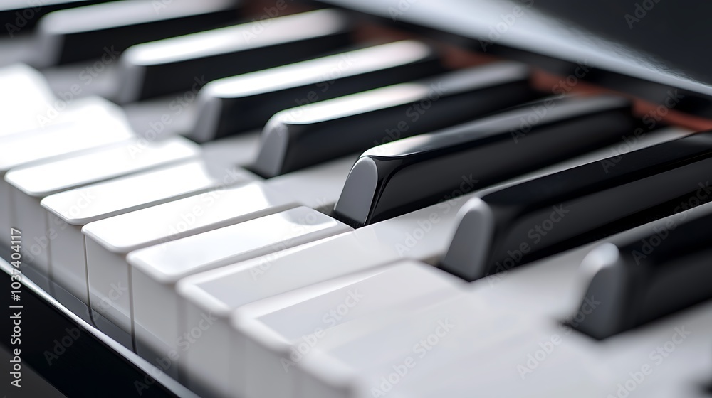 A close-up image of piano keys, showcasing their contrasting black and white colors, perfect for illustrating musical themes and instrument details. A close-up image of piano keys, showcasing their contrasting black and white colors, perfect for illustrating musical themes and instrument details.