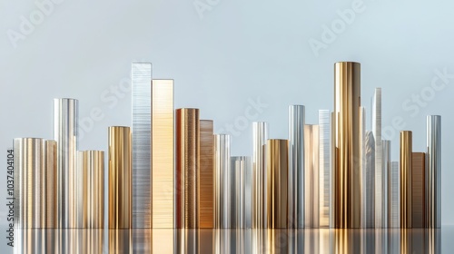 Metallic Cityscape of Geometric Architectural Forms