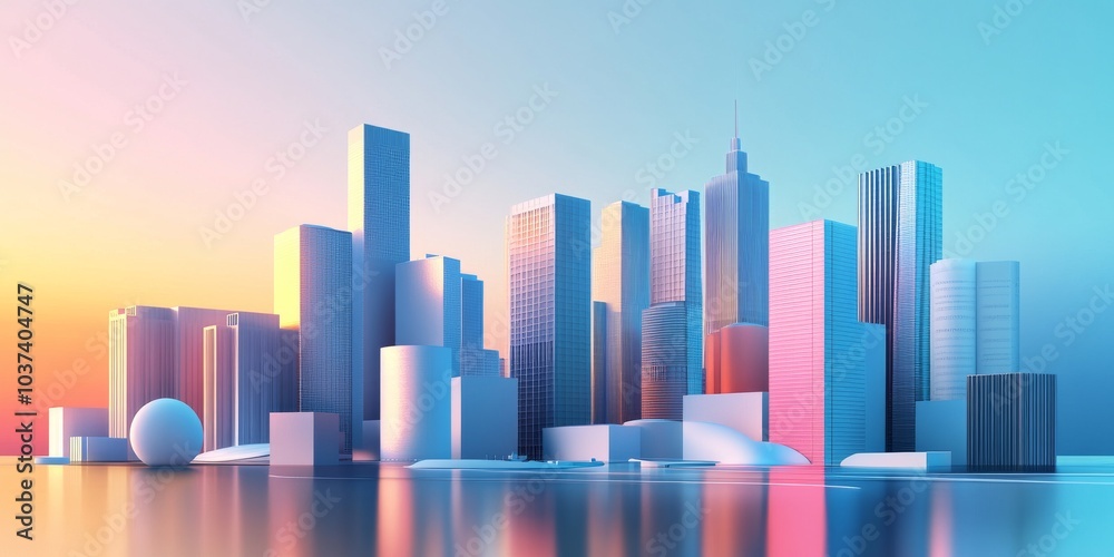Modern city buildings with abstract shapes, drawn in 3D Modern city buildings with abstract shapes, drawn in 3D