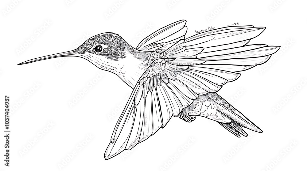 Obraz premium Hummingbird in Flight Line Drawing