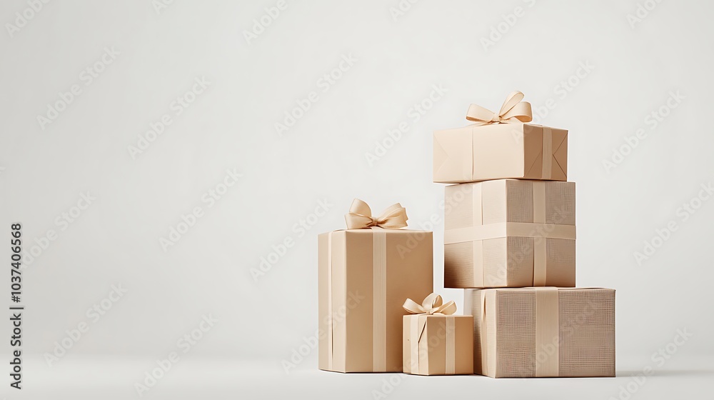 Set of different-sized gift boxes, stacked neatly on a white background Set of different-sized gift boxes, stacked neatly on a white background