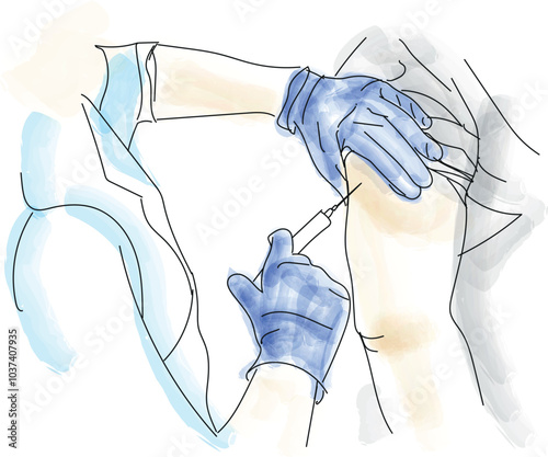 Obraz na płótnie Vaccination against influenza virus, nurse gives honor to patient. Vector illustration w salonie