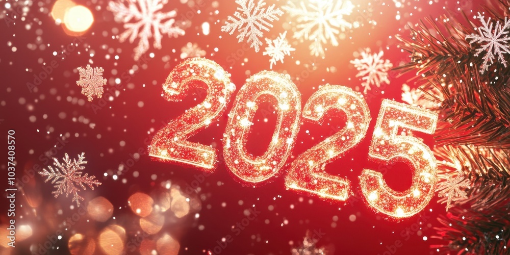 Sparkling 2025 celebration with festive snowflakes and warm holiday lights Sparkling 2025 celebration with festive snowflakes and warm holiday lights