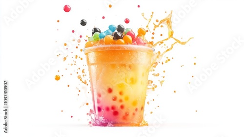 Colorful Bubble Tea with Splash Effect photo