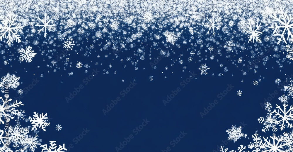 Fototapeta premium Winter snowflake snowy border background design. AI generated illustration.