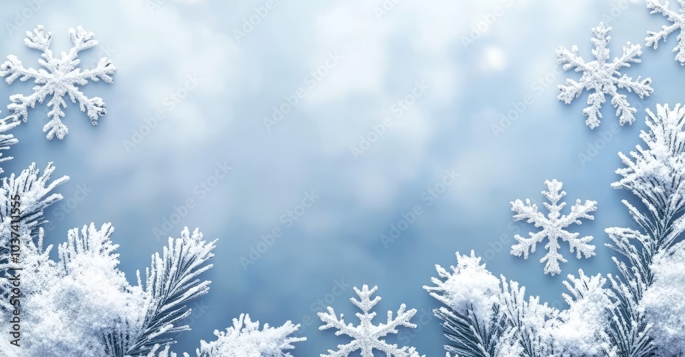 Winter snowflake snowy border background design. AI generated illustration. Winter snowflake snowy border background design. AI generated illustration.