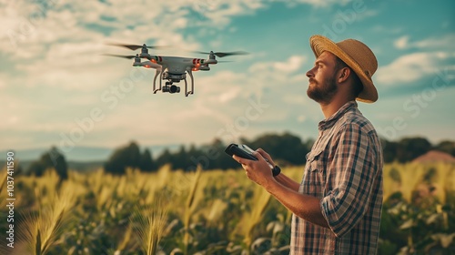 New technologies in old industries. Farmer controls drone photo