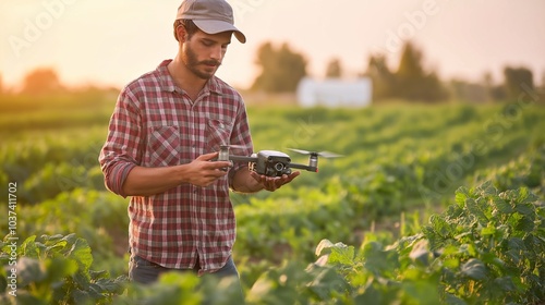 New technologies in old industries. Farmer controls drone photo