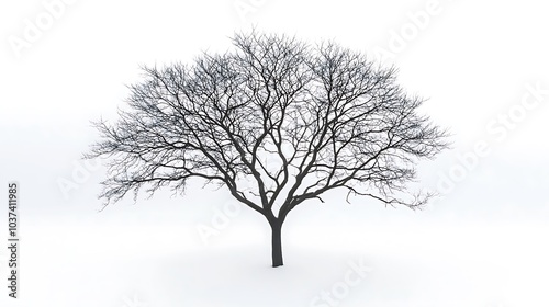 Obraz na płótnie Silhouette of a tree with bare branches on a plain white background w salonie