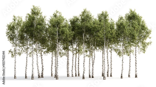 Obraz na płótnie A cluster of birch trees with white bark, isolated on a white background w salonie