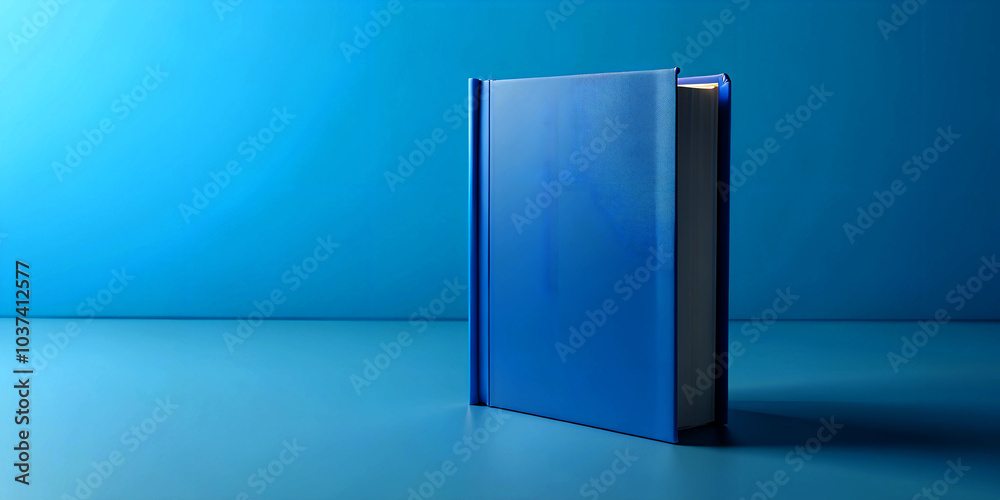 Blue hardcover vertical book for mockup on a blue background. Blue hardcover vertical book for mockup on a blue background.
