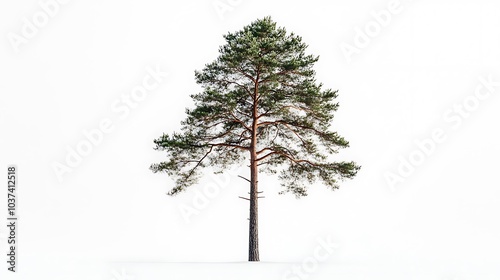 Obraz na płótnie A tall pine tree with a slim trunk and dense foliage on a white background w salonie