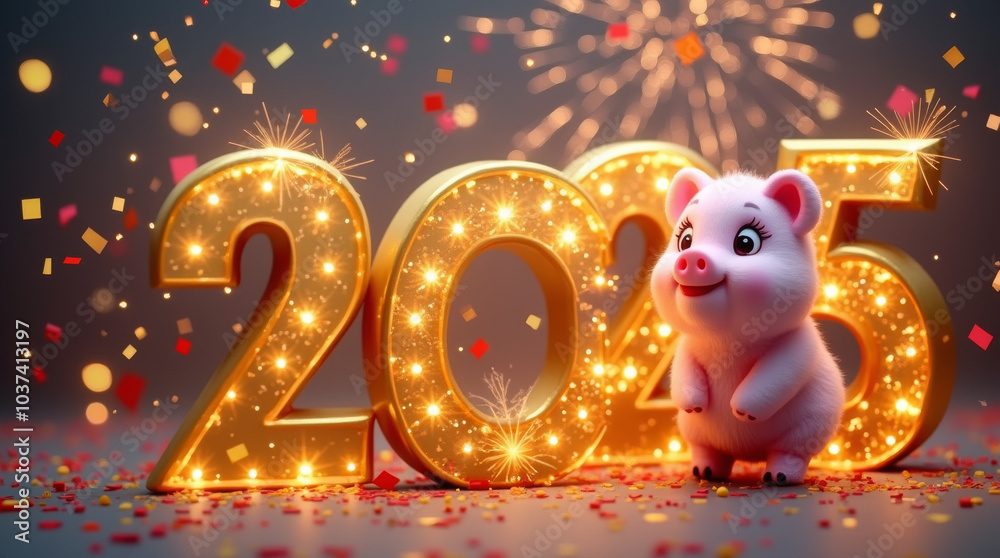 Obraz premium Neujahrsfeier mit Glücksschweinen 2025
