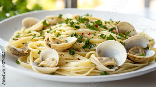 A mouthwatering plate of linguine alle vongole tossed with clams, garlic, and white wine sauce